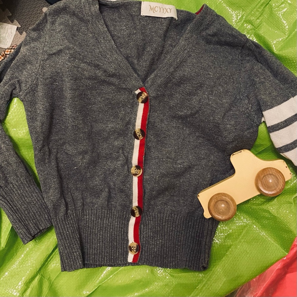Stylish Kids Cardigan with Red and White Accents